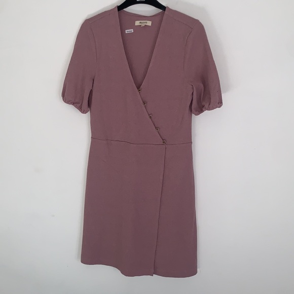 Madewell | Cross Front Lavender button Wrap Dress Size Small - Picture 4 of 10